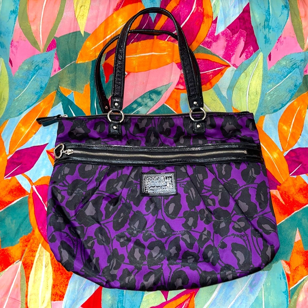 Purple Leopard Print Coach Purse
